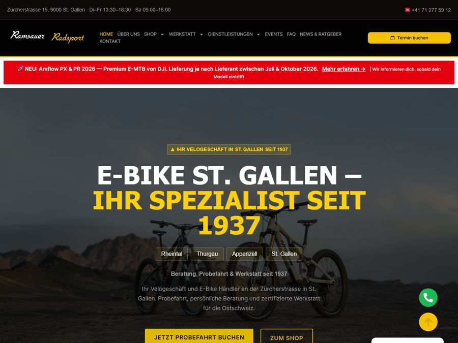 Website von Ramsauer Radsport, St. Gallen