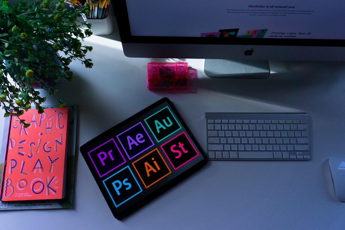Tablet mit Kreativ-Programmen auf einem Schreibtisch