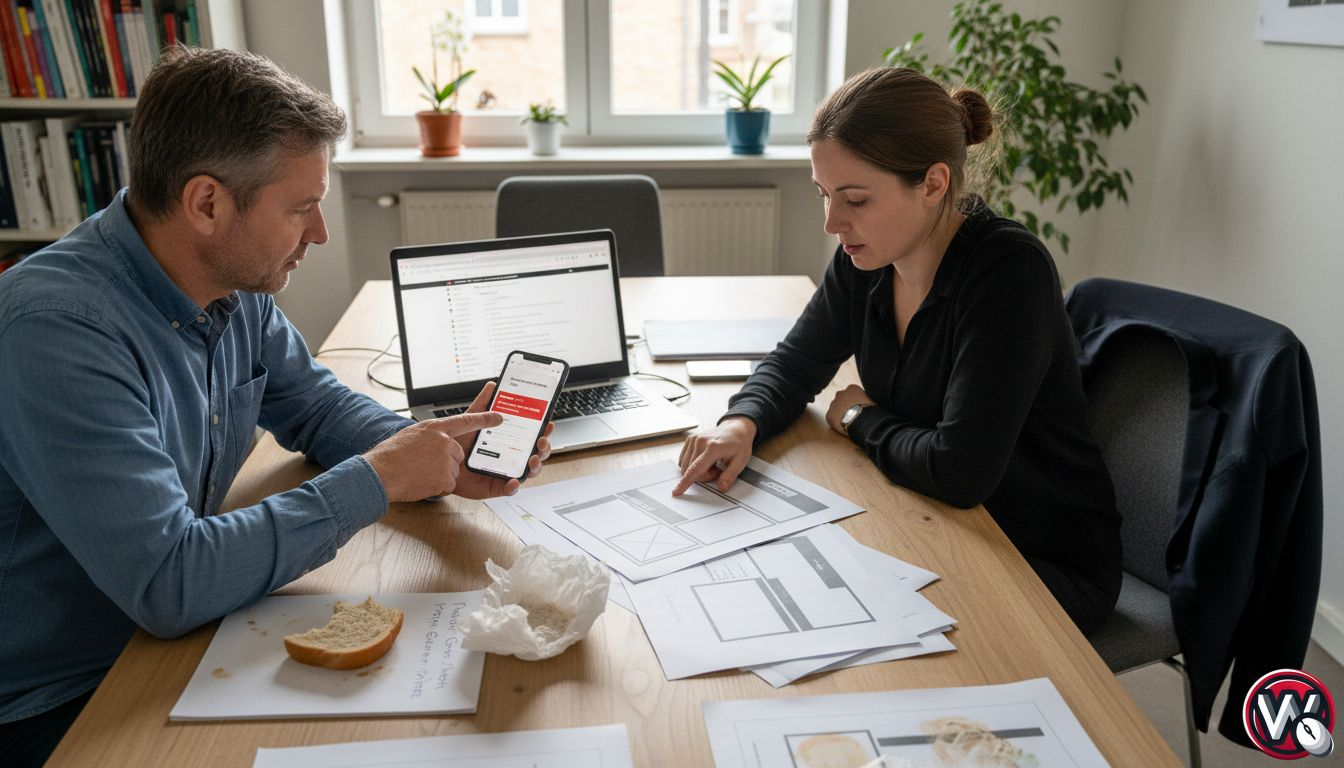 Beratungsgespräch mit Inhabern von kleinen und mittleren Unternehmen zum Thema mobile Website