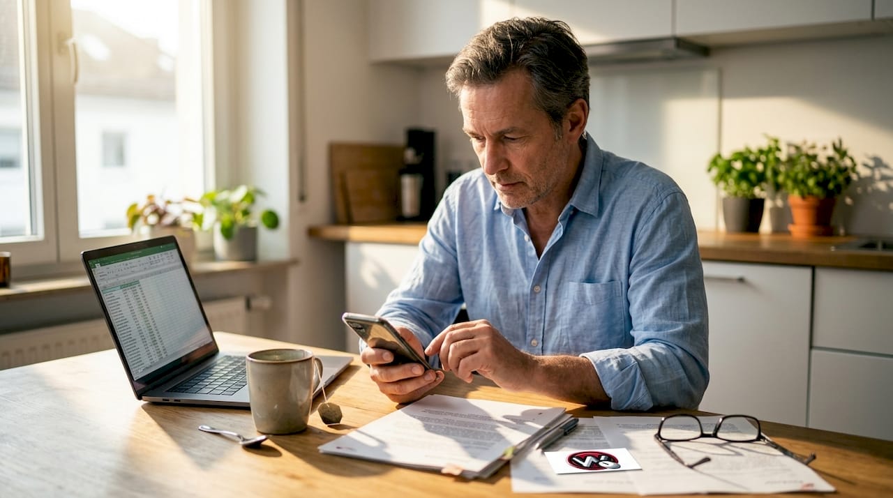 Ein Mittelstandsunternehmer wirft einen Blick auf seine Website – direkt übers Smartphone.