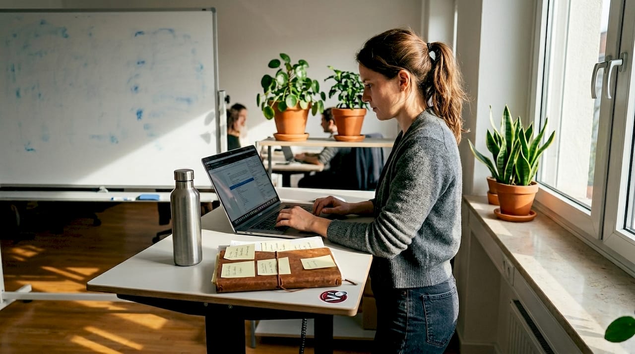 Ein Webdesigner passt am Schreibtisch das responsive Layout an.