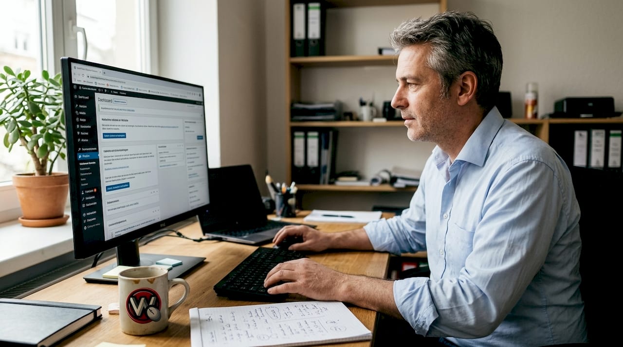 Ein Webdesigner erstellt gerade die Internetseite für ein kleines Unternehmen.