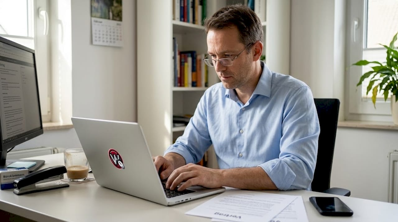 Inhaber eines kleinen Unternehmens überarbeitet die Rechtstexte auf seiner Website.